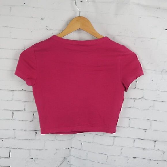 SHEIN HOT PINK CAP SLEEVE ROUND NECK CROP TOP SIZE XS - Picture 4 of 4